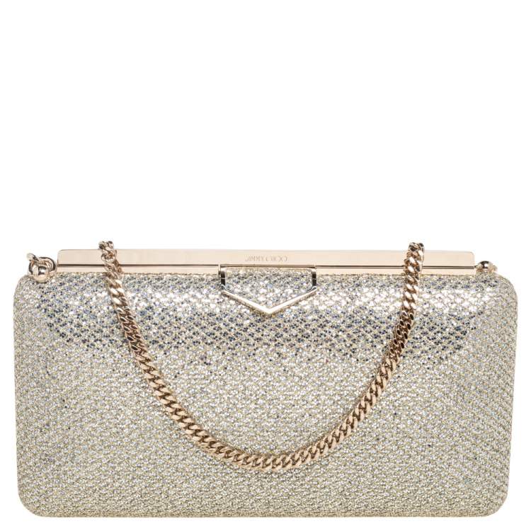 مملوكة مسبقًا Jimmy Choo Silver/Gold Coarse Glitter Ellipse Chain Clutch 