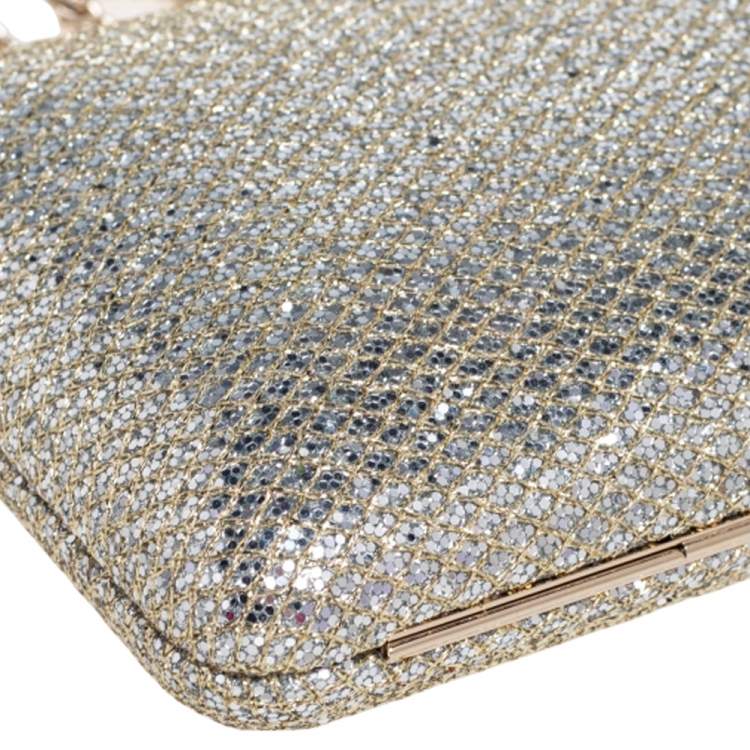 مملوكة مسبقًا Jimmy Choo Silver/Gold Coarse Glitter Ellipse Chain Clutch 