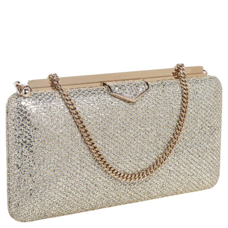 مملوكة مسبقًا Jimmy Choo Silver/Gold Coarse Glitter Ellipse Chain Clutch 