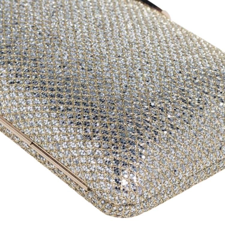مملوكة مسبقًا Jimmy Choo Silver/Gold Coarse Glitter Ellipse Chain Clutch 