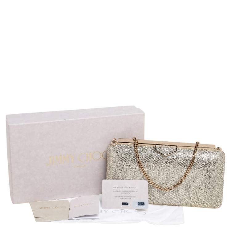 مملوكة مسبقًا Jimmy Choo Silver/Gold Coarse Glitter Ellipse Chain Clutch 