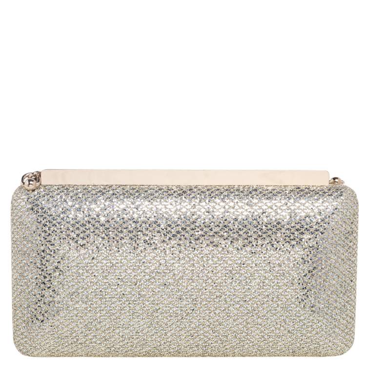 مملوكة مسبقًا Jimmy Choo Silver/Gold Coarse Glitter Ellipse Chain Clutch 