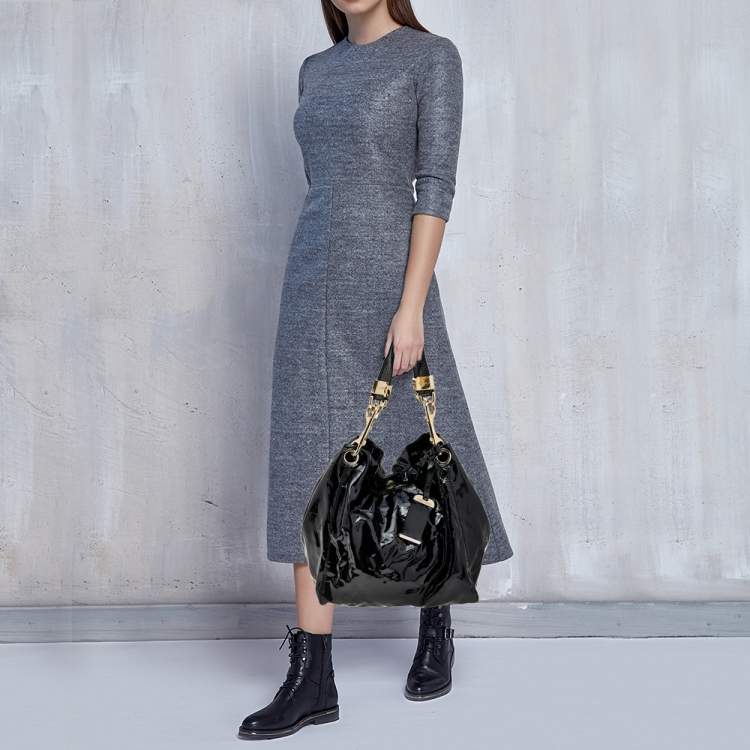 Pre Owned Jimmy Choo Black Patent Leather Hobo