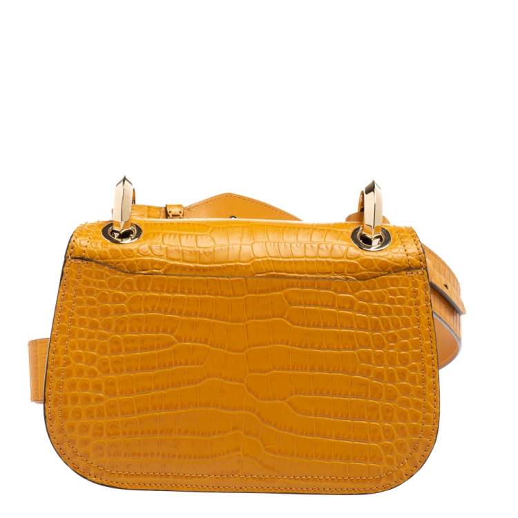 مملوكة مسبقًا Jimmy Choo Mustard Croc Embossed Leather Varenne Shoulder Bag