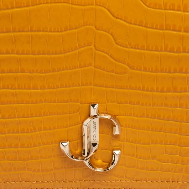 مملوكة مسبقًا Jimmy Choo Mustard Croc Embossed Leather Varenne Shoulder Bag