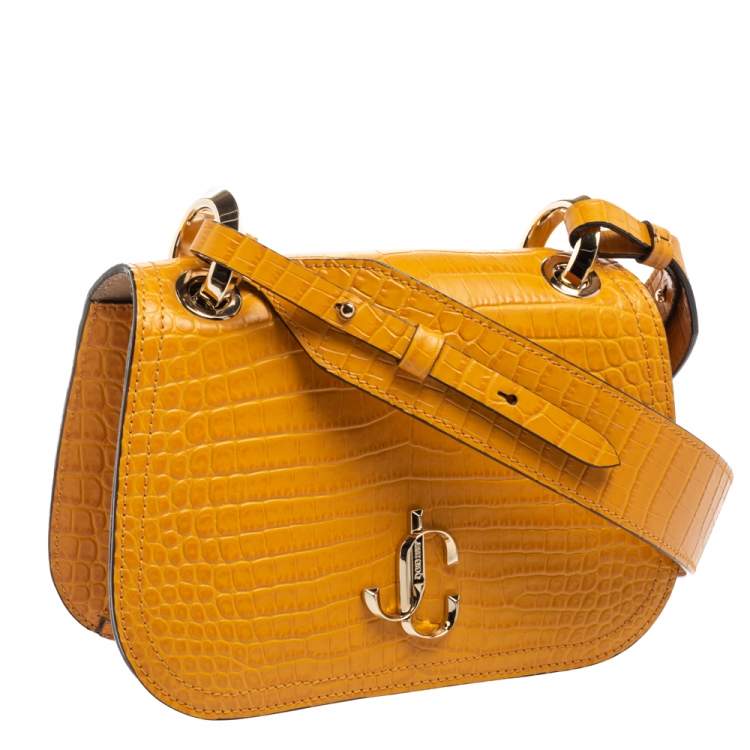 مملوكة مسبقًا Jimmy Choo Mustard Croc Embossed Leather Varenne Shoulder Bag