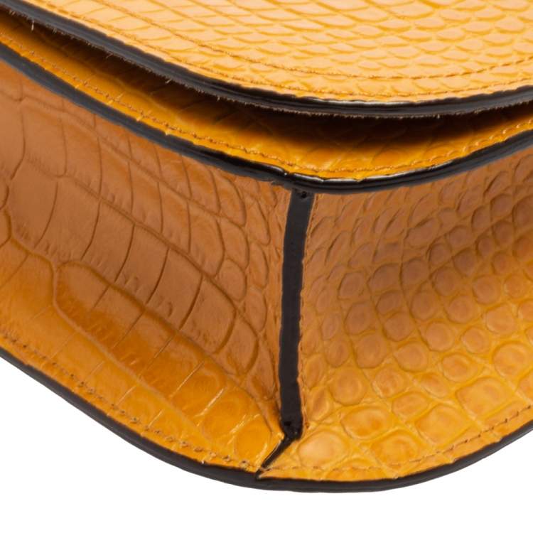 مملوكة مسبقًا Jimmy Choo Mustard Croc Embossed Leather Varenne Shoulder Bag