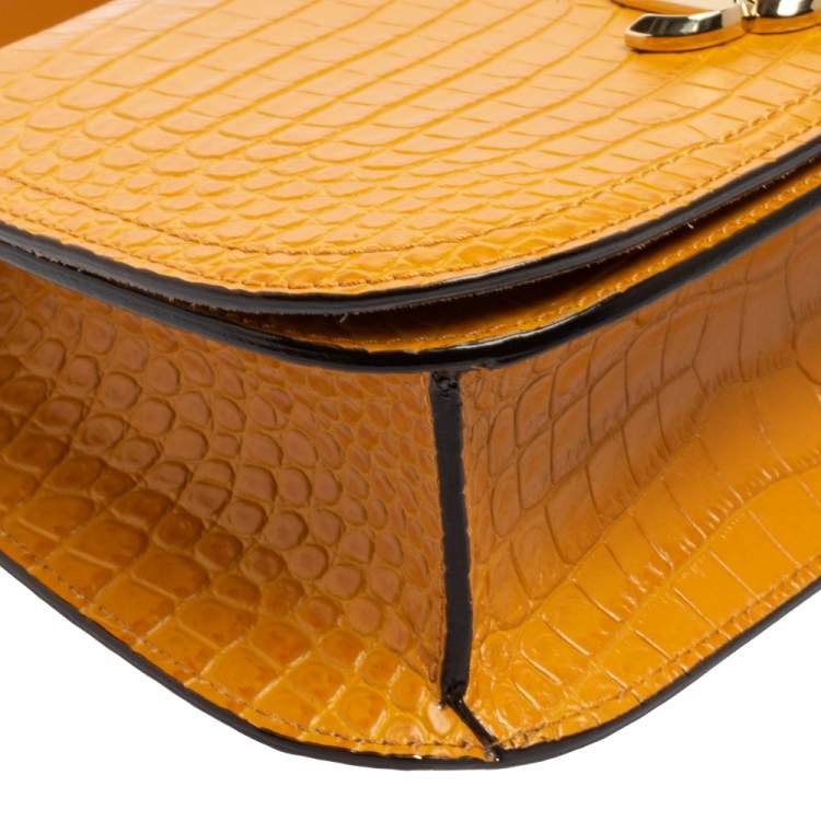 مملوكة مسبقًا Jimmy Choo Mustard Croc Embossed Leather Varenne Shoulder Bag