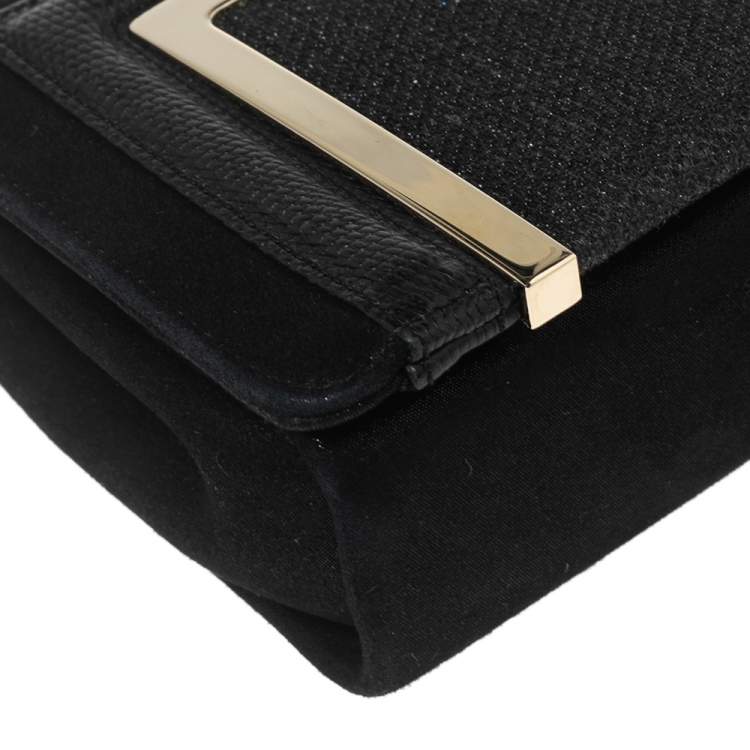 Pre Owned Jimmy Choo Black Shimmer Leather And Glitter Fabric Alba Shoulder Bag