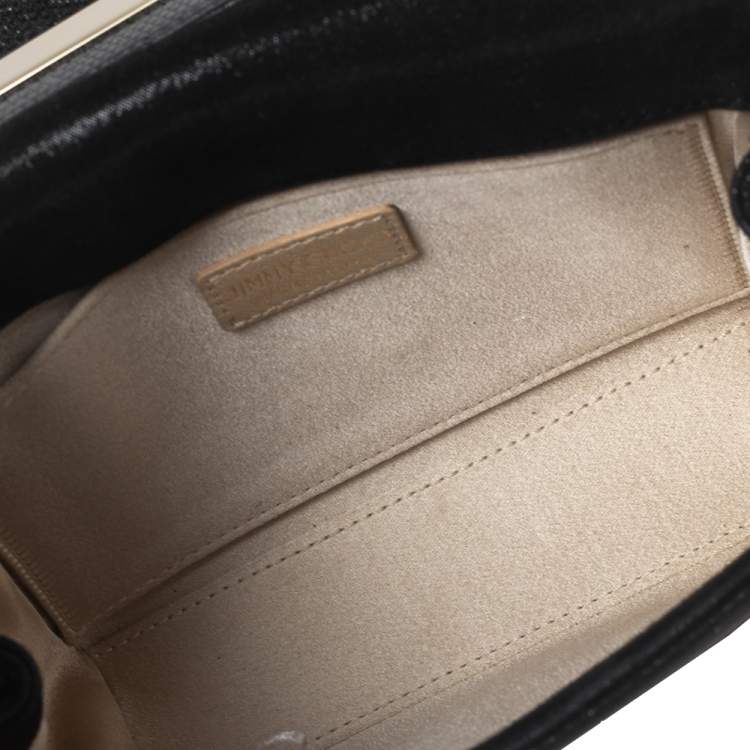 Pre Owned Jimmy Choo Black Shimmer Leather And Glitter Fabric Alba Shoulder Bag