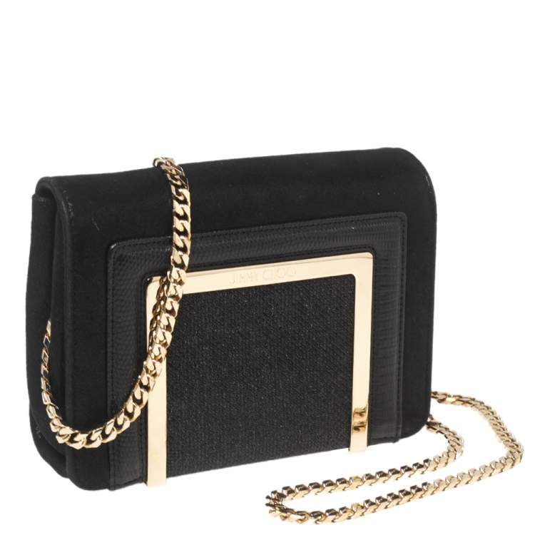 Pre Owned Jimmy Choo Black Shimmer Leather And Glitter Fabric Alba Shoulder Bag