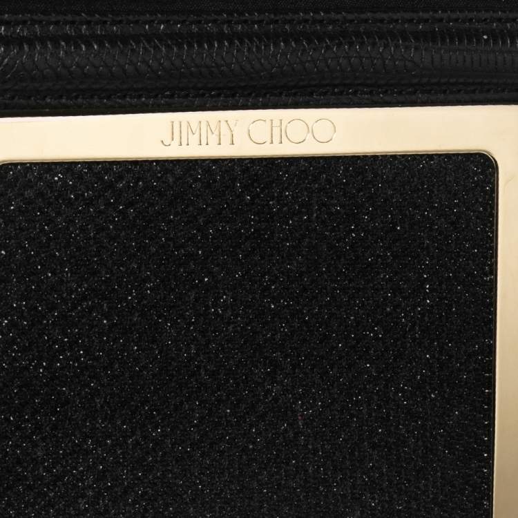 Pre Owned Jimmy Choo Black Shimmer Leather And Glitter Fabric Alba Shoulder Bag