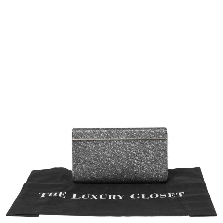 Pre Owned Jimmy Choo Silver Glitter Cayla Clutch