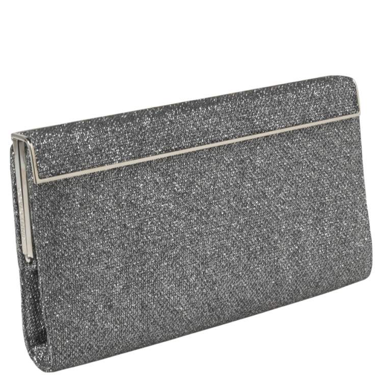 Pre Owned Jimmy Choo Silver Glitter Cayla Clutch