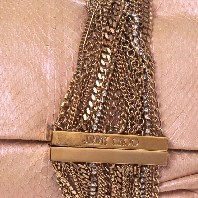 Pre Owned Jimmy Choo Pink Shimmer Snakeskin Chandra Clutch