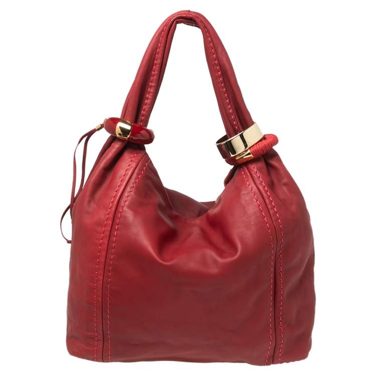 Pre Owned Jimmy Choo Red Leather Medium Saba Hobo