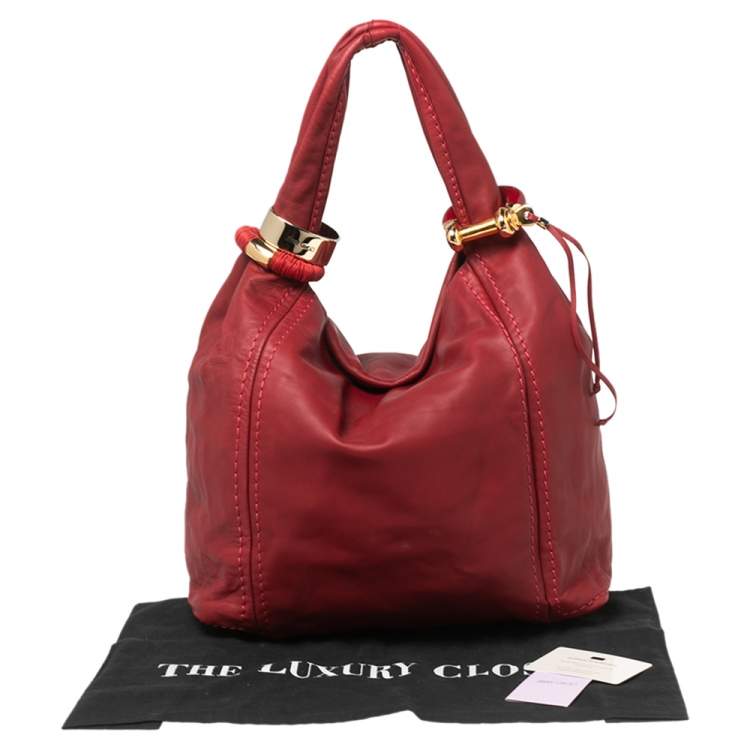 Pre Owned Jimmy Choo Red Leather Medium Saba Hobo