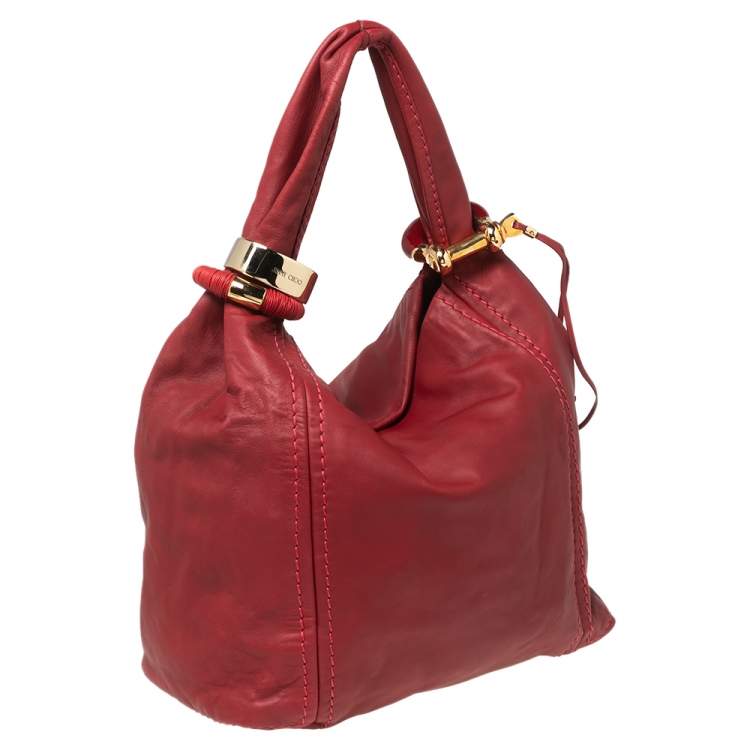 Pre Owned Jimmy Choo Red Leather Medium Saba Hobo