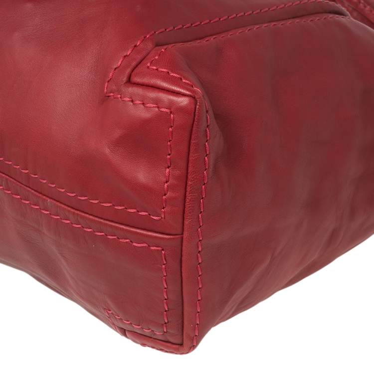 Pre Owned Jimmy Choo Red Leather Medium Saba Hobo
