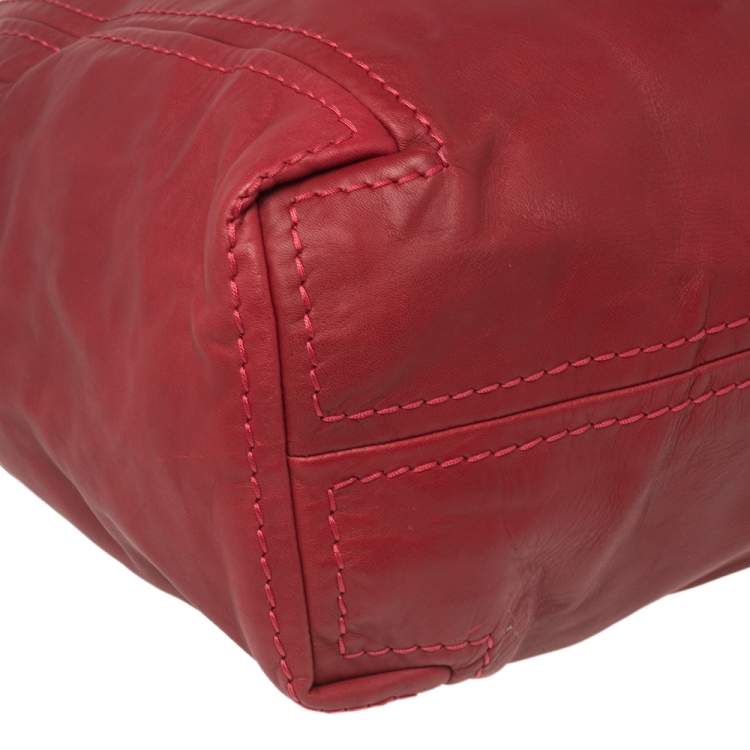 Pre Owned Jimmy Choo Red Leather Medium Saba Hobo