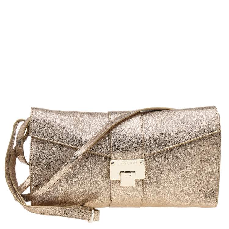 مملوكة مسبقًا Jimmy Choo Metallic Gold Leather Rebel Clutch Bag