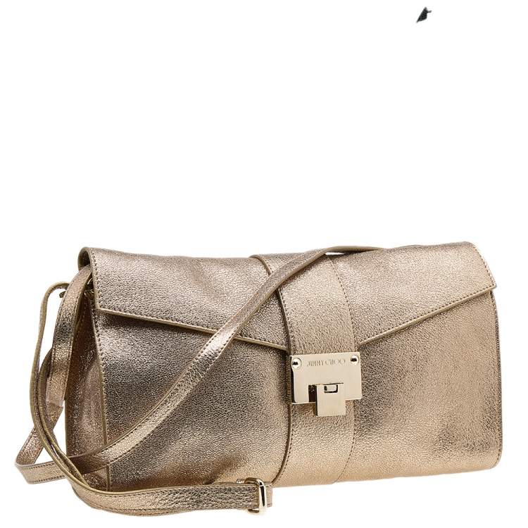 مملوكة مسبقًا Jimmy Choo Metallic Gold Leather Rebel Clutch Bag