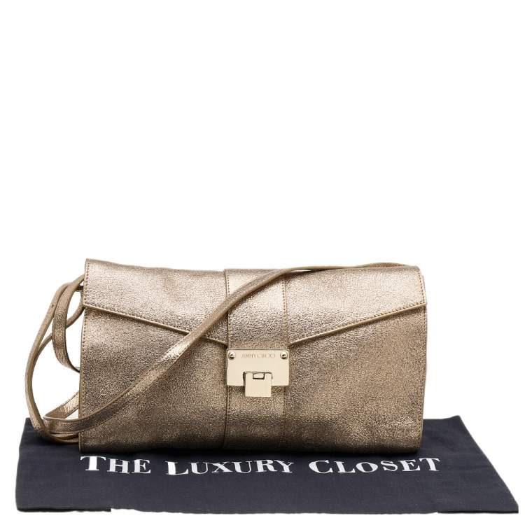 مملوكة مسبقًا Jimmy Choo Metallic Gold Leather Rebel Clutch Bag