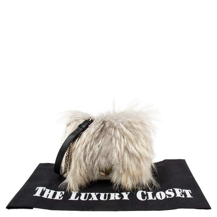 مملوكة مسبقًا Jimmy Choo White Mink Fur Lockett Chain Shoulder Bag