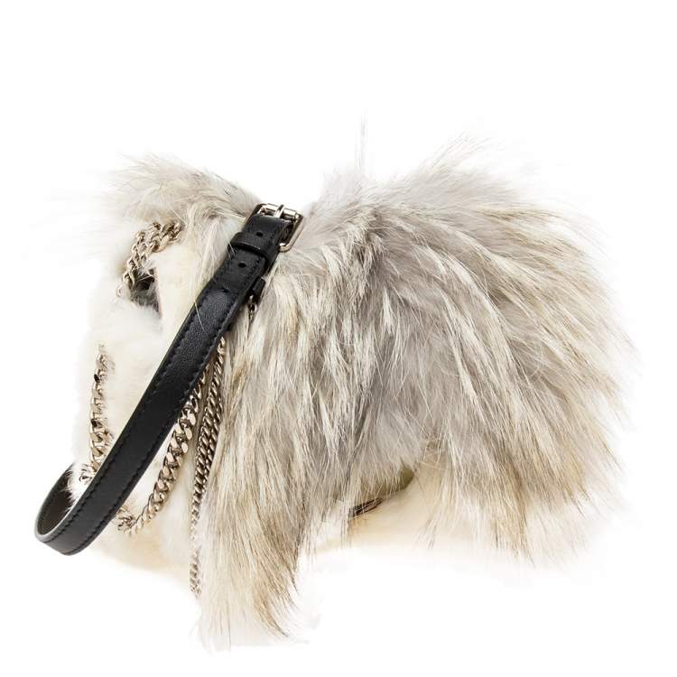 مملوكة مسبقًا Jimmy Choo White Mink Fur Lockett Chain Shoulder Bag