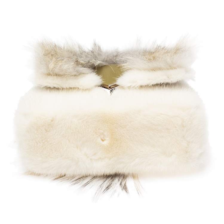 مملوكة مسبقًا Jimmy Choo White Mink Fur Lockett Chain Shoulder Bag