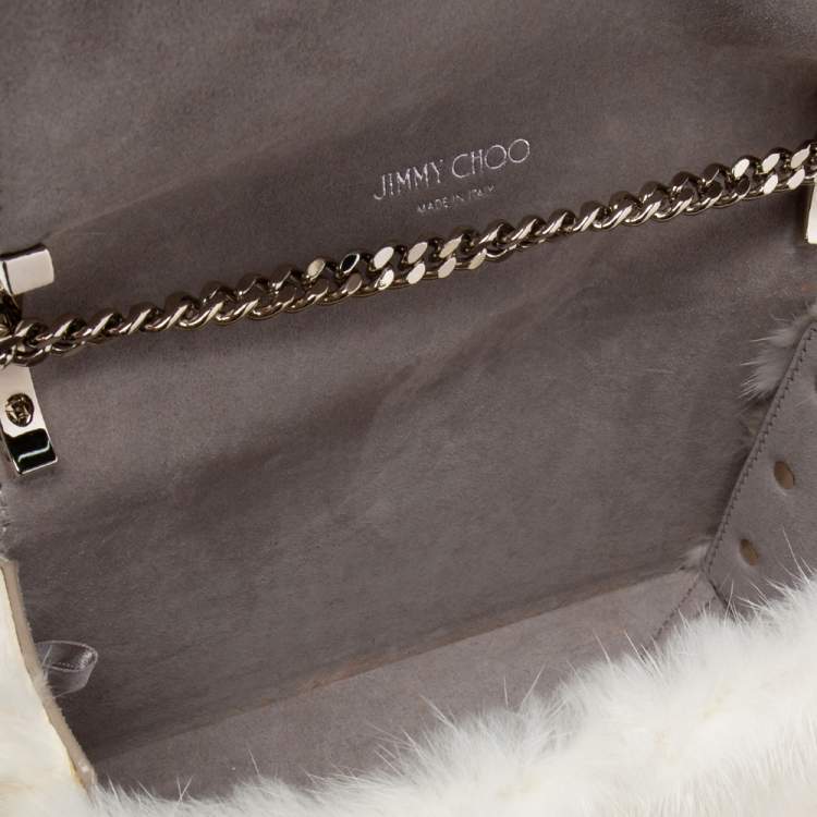 مملوكة مسبقًا Jimmy Choo White Mink Fur Lockett Chain Shoulder Bag