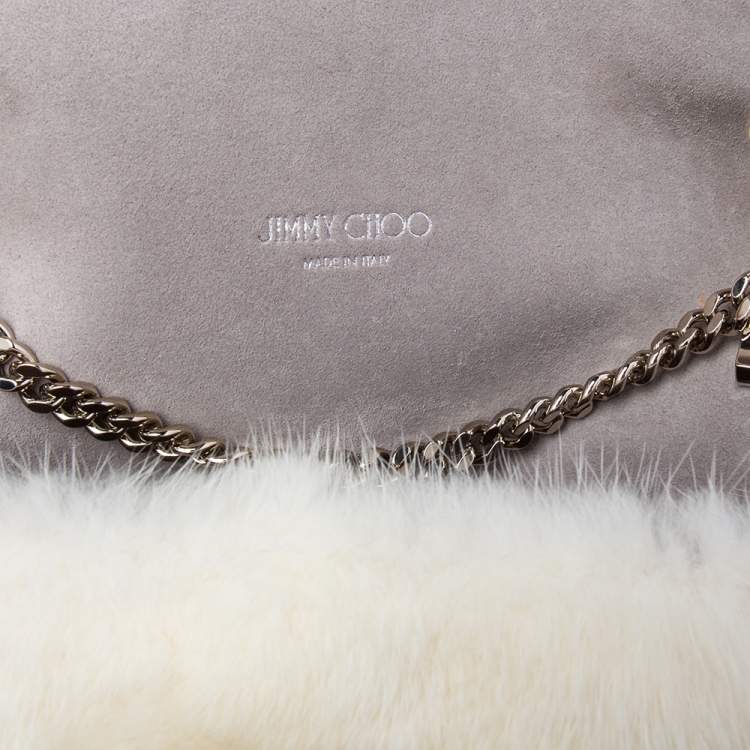 مملوكة مسبقًا Jimmy Choo White Mink Fur Lockett Chain Shoulder Bag