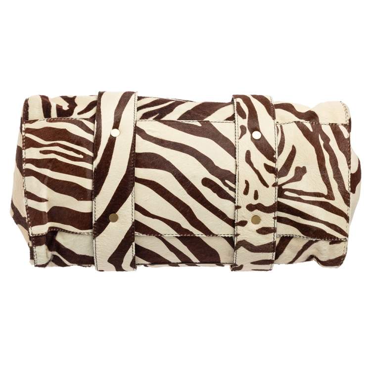 Pre Owned Jimmy Choo Brown/White Zebra Print Calf Hair and Python Malena Satchel