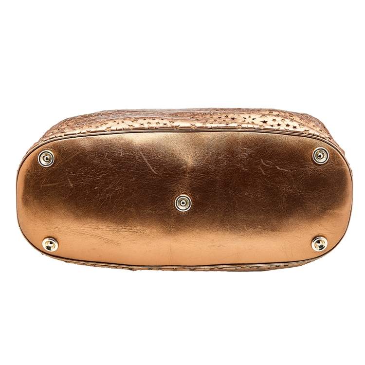 Pre Owned Jimmy Choo Metallic Bronze Leather Star Laser Cut Satchel