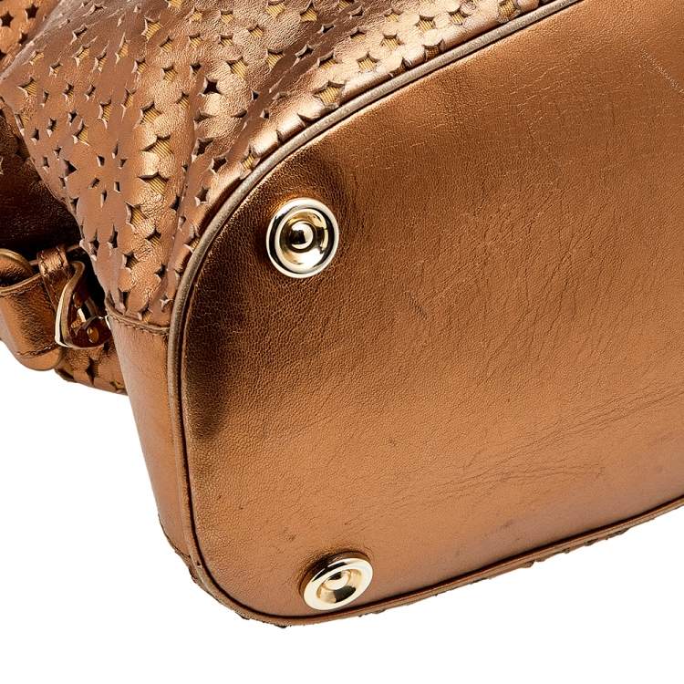 Pre Owned Jimmy Choo Metallic Bronze Leather Star Laser Cut Satchel