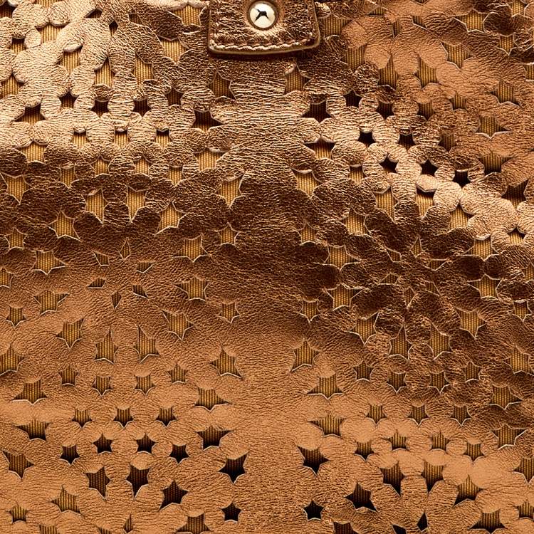 Pre Owned Jimmy Choo Metallic Bronze Leather Star Laser Cut Satchel