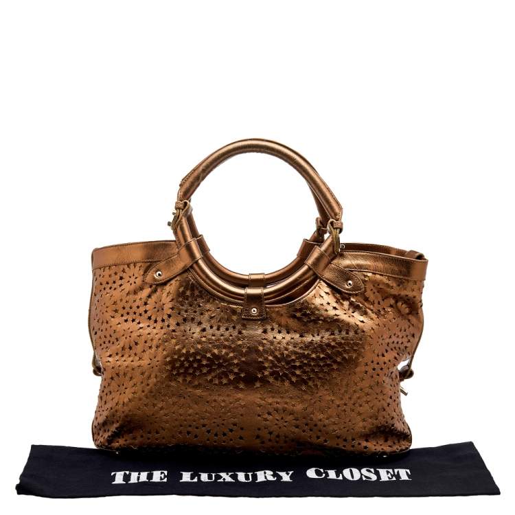 Pre Owned Jimmy Choo Metallic Bronze Leather Star Laser Cut Satchel