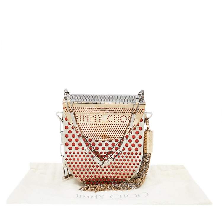 Pre Owned Jimmy Choo Gold/Orange Perforated Metal And Leather Milla Shoulder Bag