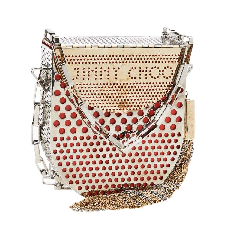 Pre Owned Jimmy Choo Gold/Orange Perforated Metal And Leather Milla Shoulder Bag