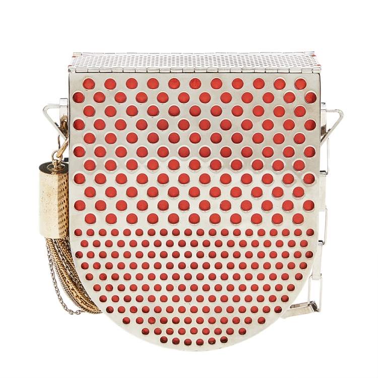 Pre Owned Jimmy Choo Gold/Orange Perforated Metal And Leather Milla Shoulder Bag