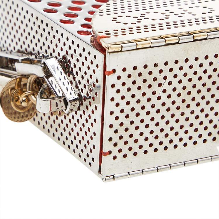 Pre Owned Jimmy Choo Gold/Orange Perforated Metal And Leather Milla Shoulder Bag