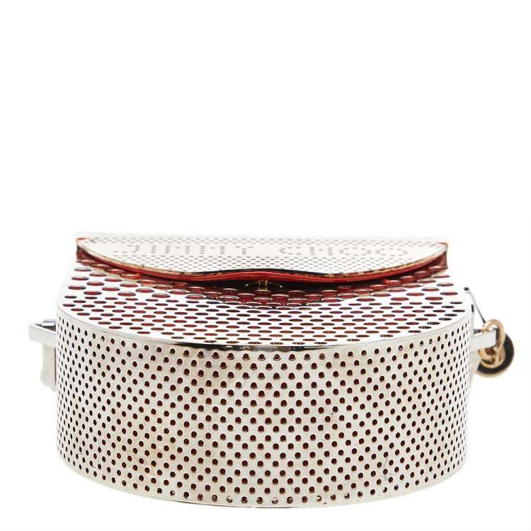 Pre Owned Jimmy Choo Gold/Orange Perforated Metal And Leather Milla Shoulder Bag
