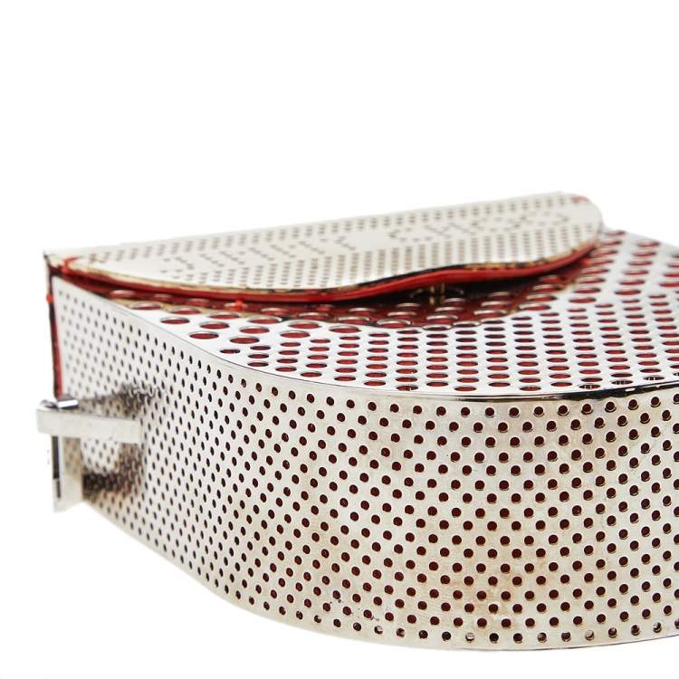 Pre Owned Jimmy Choo Gold/Orange Perforated Metal And Leather Milla Shoulder Bag