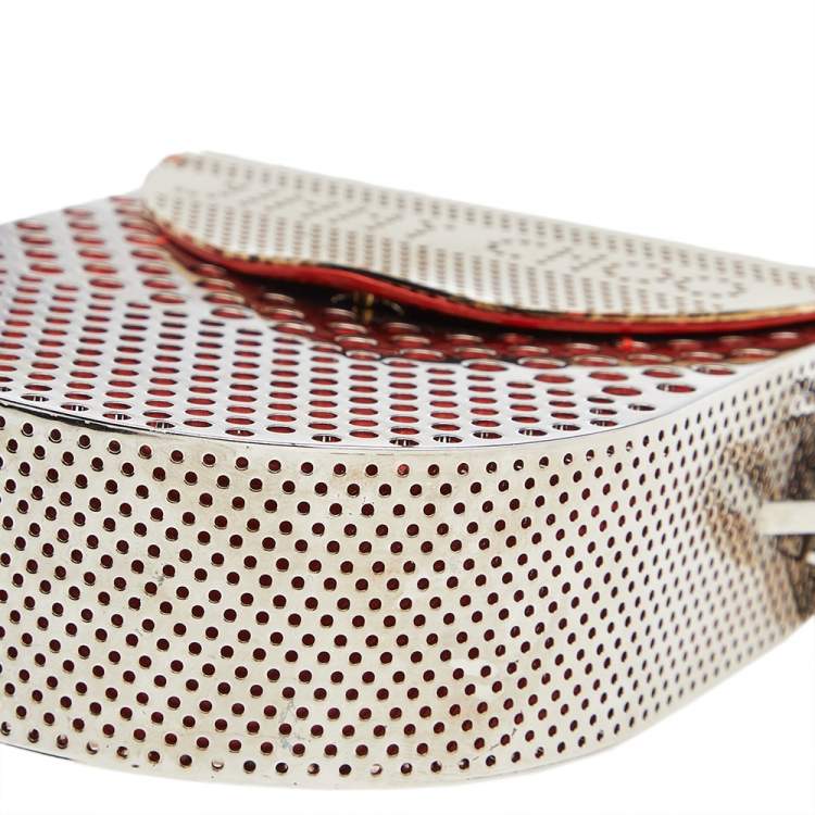 Pre Owned Jimmy Choo Gold/Orange Perforated Metal And Leather Milla Shoulder Bag