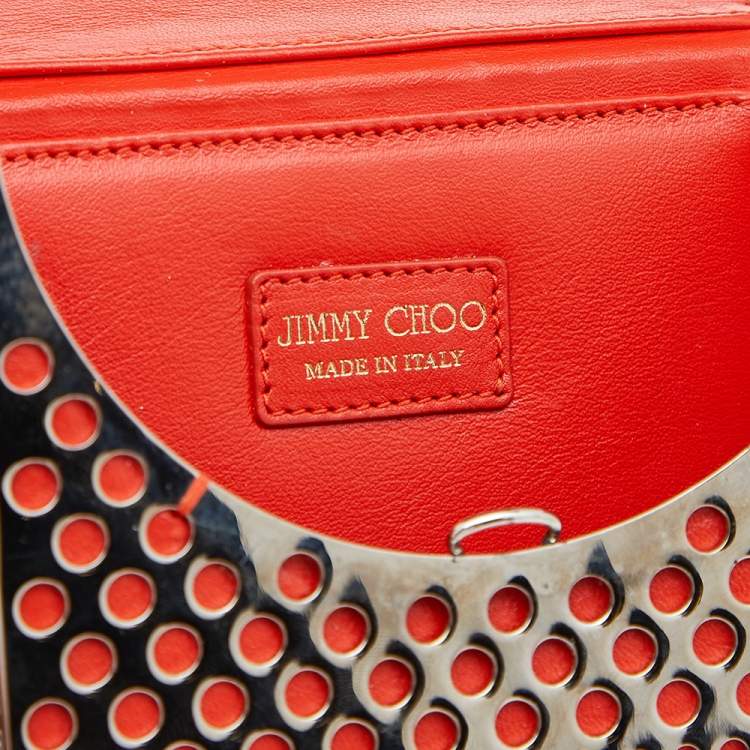 Pre Owned Jimmy Choo Gold/Orange Perforated Metal And Leather Milla Shoulder Bag