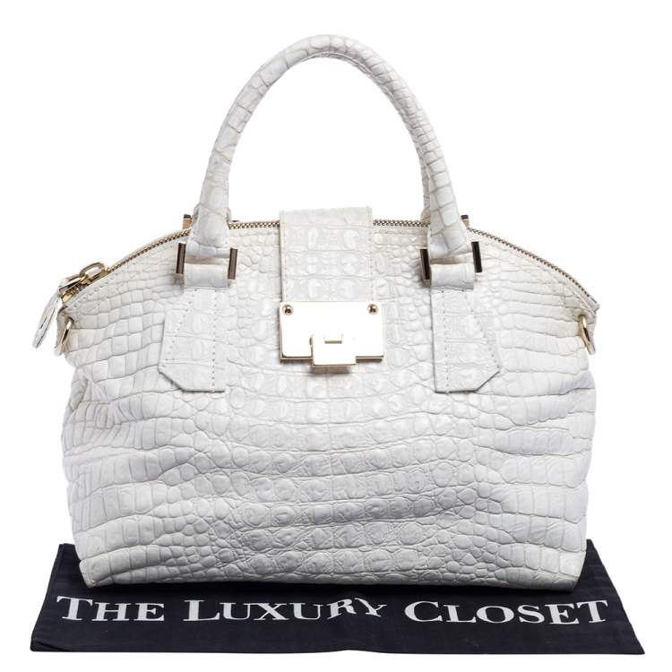 Pre Owned Jimmy Choo White Croc Embossed Leather Romeo Satchel