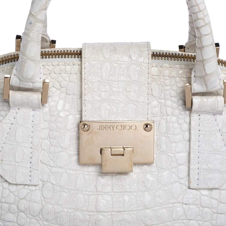 Pre Owned Jimmy Choo White Croc Embossed Leather Romeo Satchel