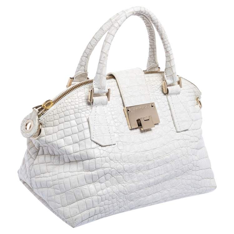 Pre Owned Jimmy Choo White Croc Embossed Leather Romeo Satchel