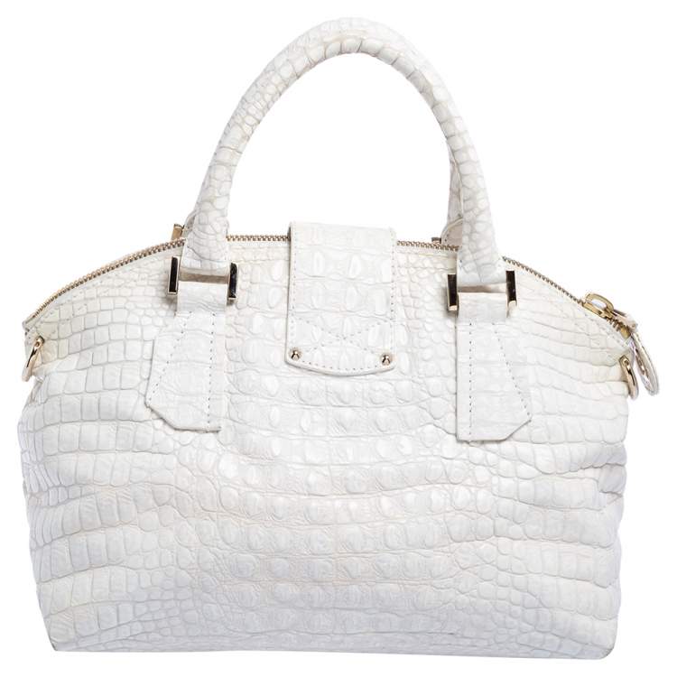 Pre Owned Jimmy Choo White Croc Embossed Leather Romeo Satchel