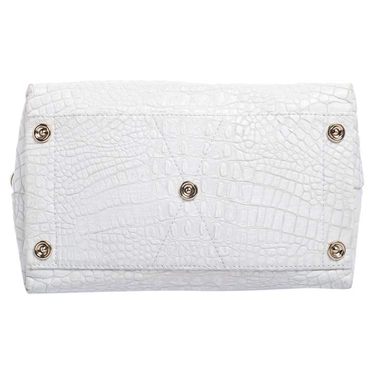 Pre Owned Jimmy Choo White Croc Embossed Leather Romeo Satchel